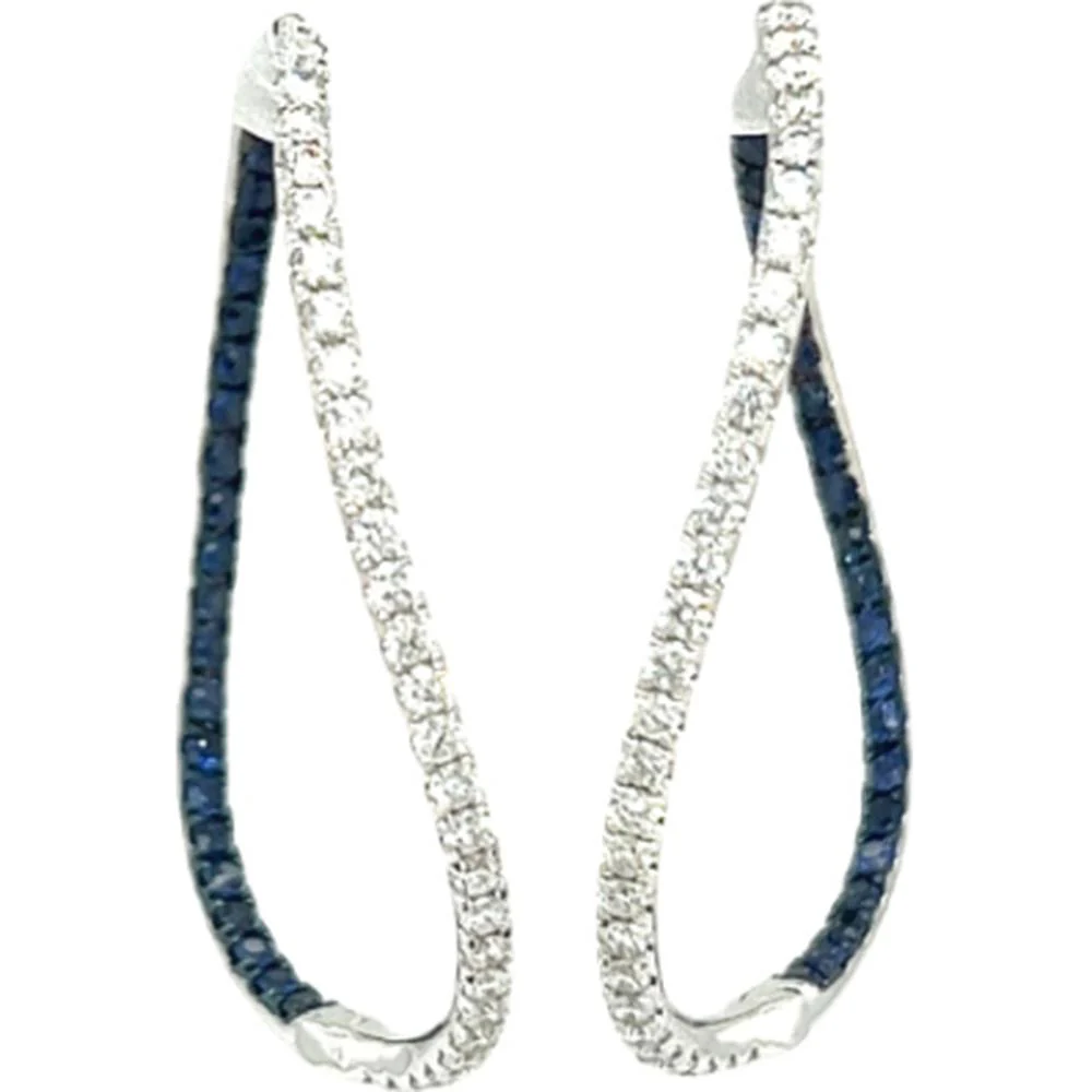 18K White Gold Open Teardrop Drop Earrings with Diamonds and Blue Sapphires by Afarin