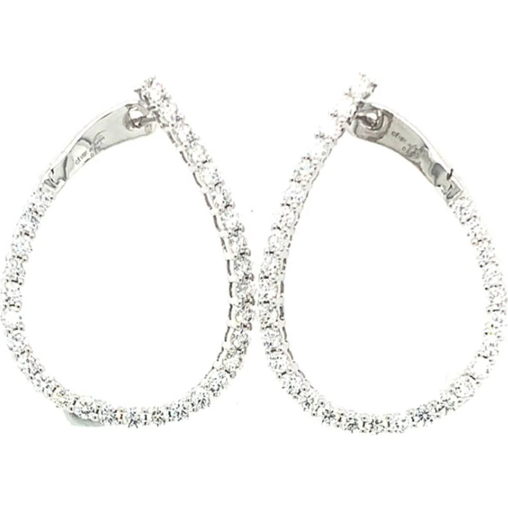 18K White Gold Open Teardrop Drop Earrings with Round Diamonds by Afarin