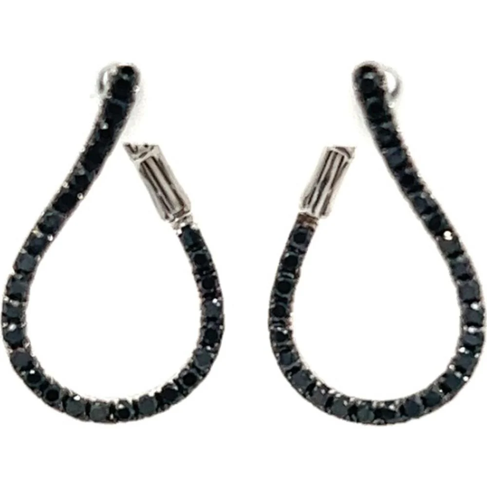 18K White Gold Open Teardrop Earrings with Black Diamonds by Afarin