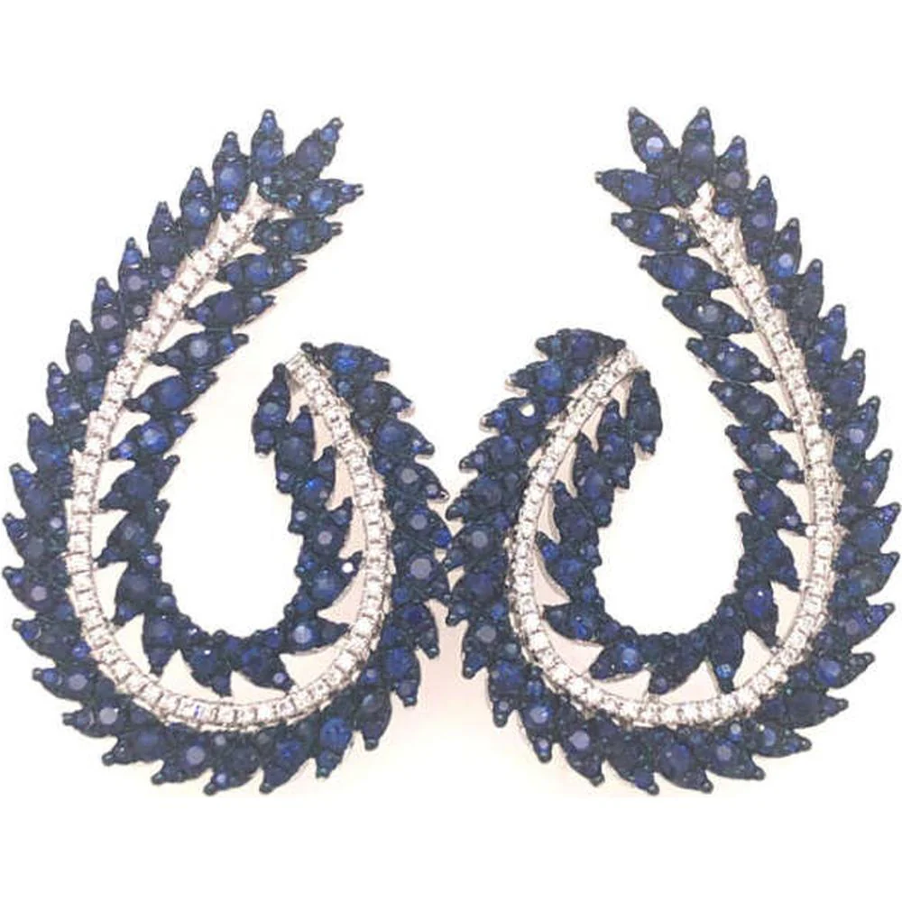 18K White Gold Open Teardrop Earrings with Blue Sapphires and Diamonds by Afarin