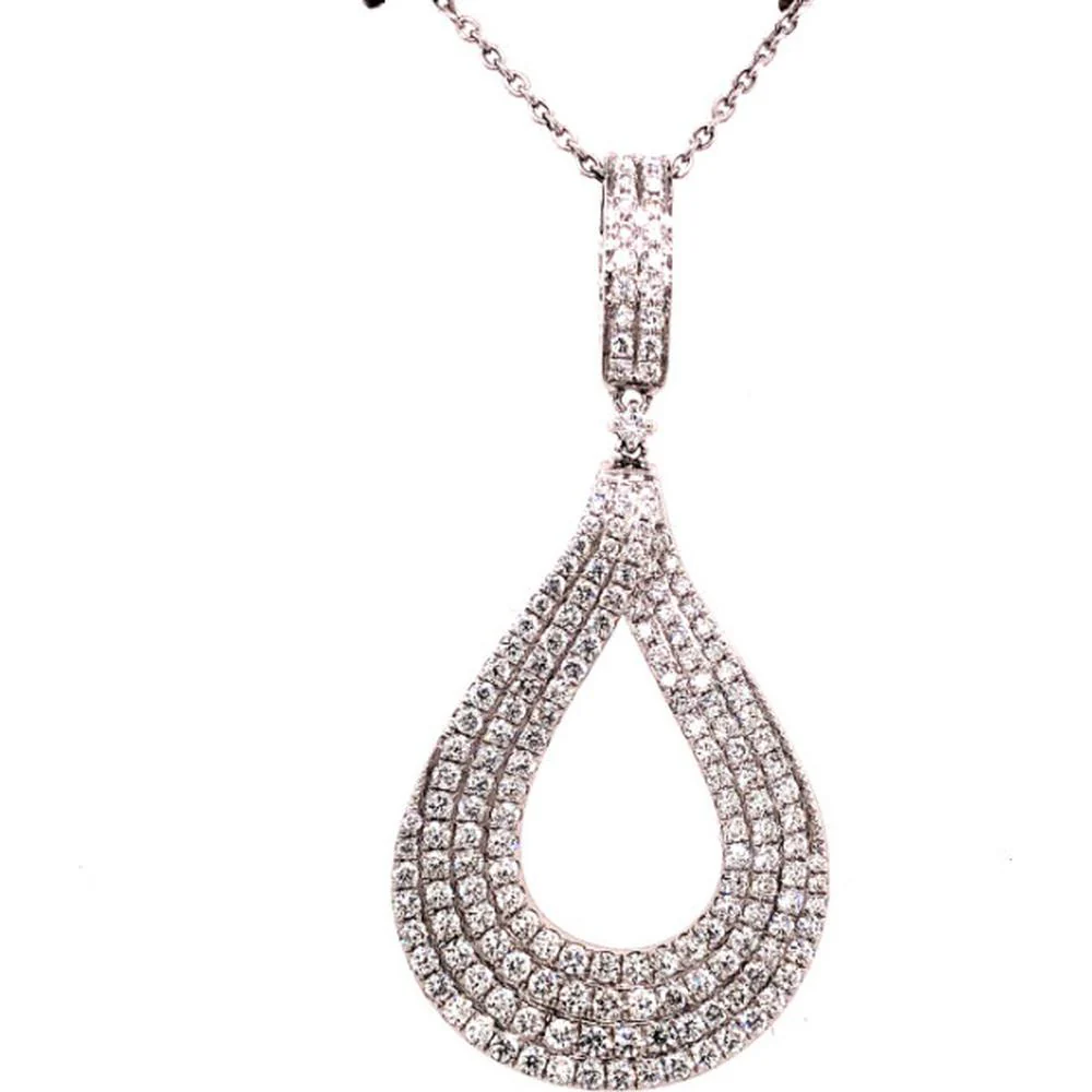 18K White Gold Open Teardrop Pendant with Round Diamonds by Afarin