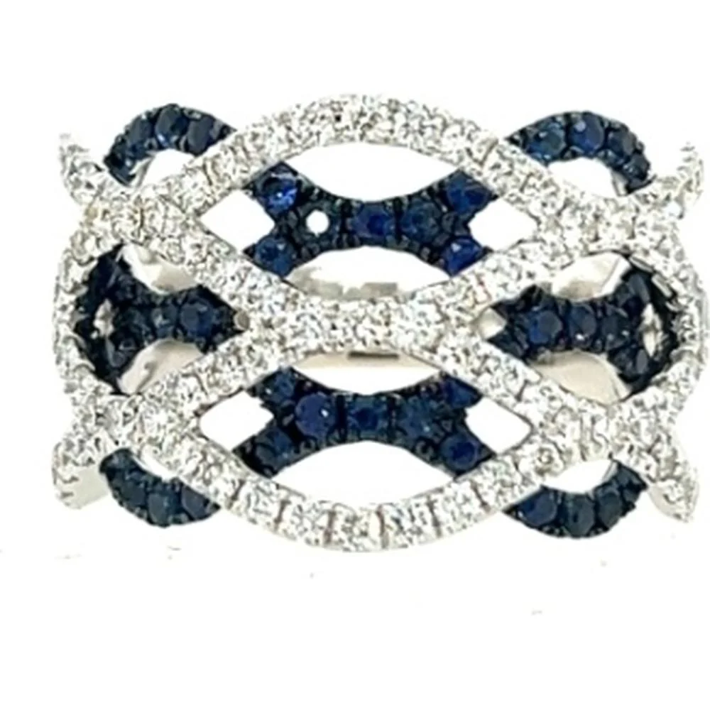 18K White Gold Openwork Blue Sapphire and Diamond Fashion Ring by Afarin