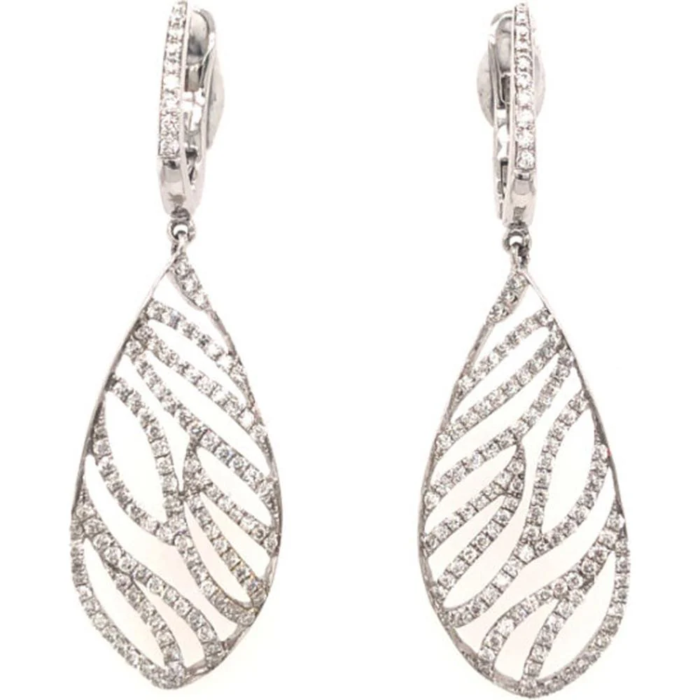 18K White Gold Openwork Diamond Drop Earrings with Diamond Huggie Tops by Afarin
