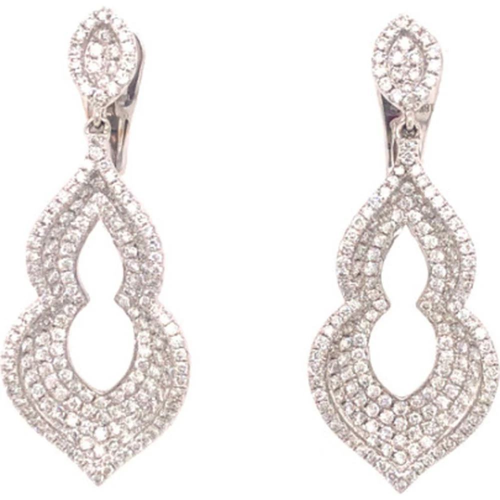 18K White Gold Openwork Diamond Drop Earrings with Pavé Set Round Diamonds by Afarin