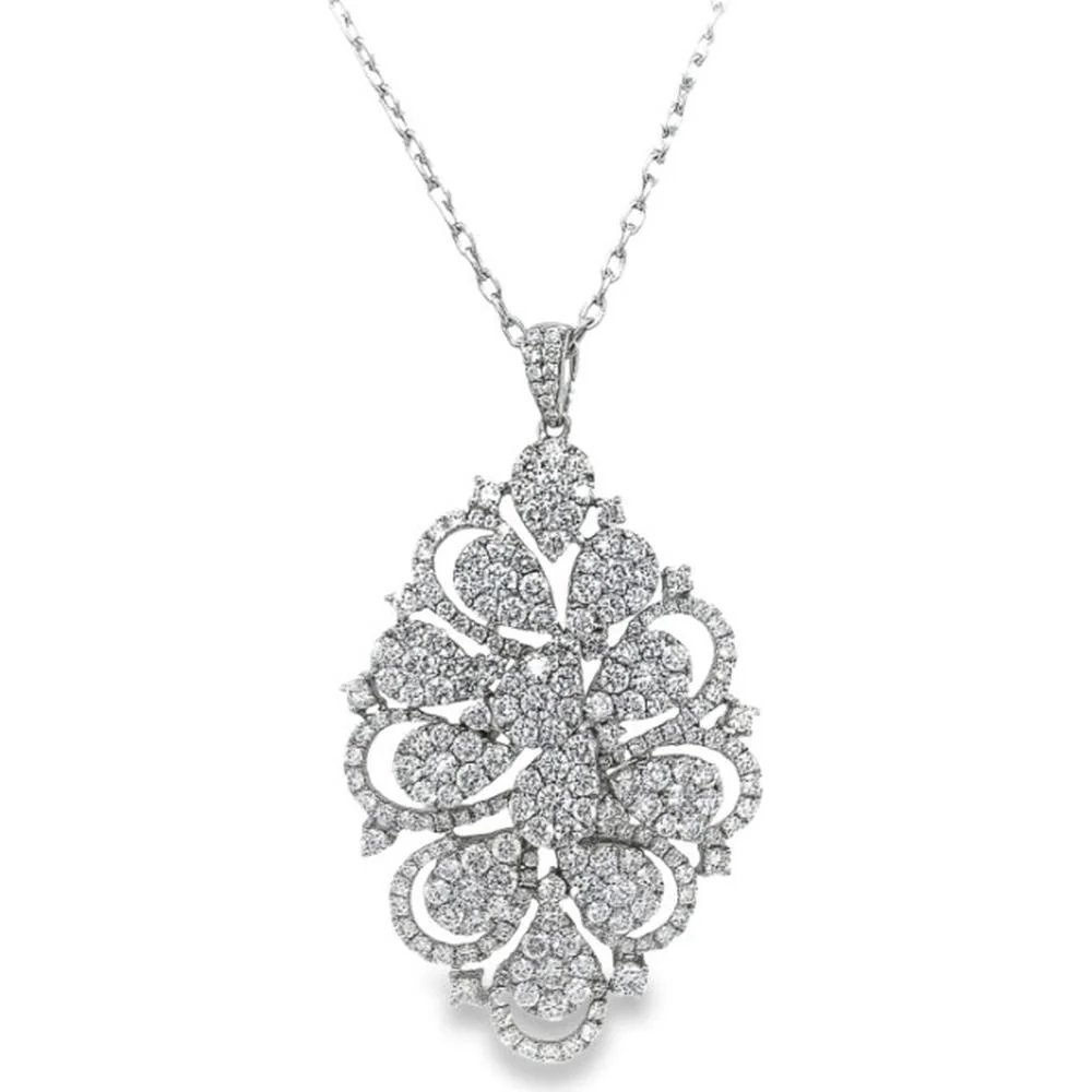 18K White Gold Openwork Floral Diamond Pendant Necklace by Afarin