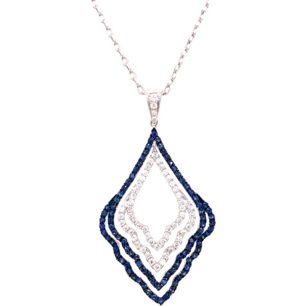 18K White Gold Openwork Pendant Necklace with Blue Sapphires and Diamonds by Afarin