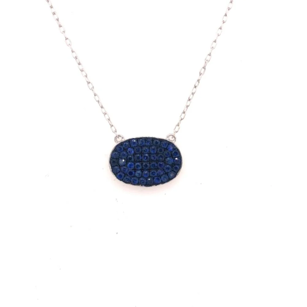 18K White Gold Oval Blue Sapphire Pendant Necklace by Afarin