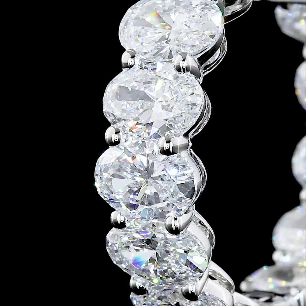 18K White Gold Oval Cut Lab Diamond Huggie Earrings - 5.16 Carat Total Weight - Covaloro Fine Jewelry - Image 2