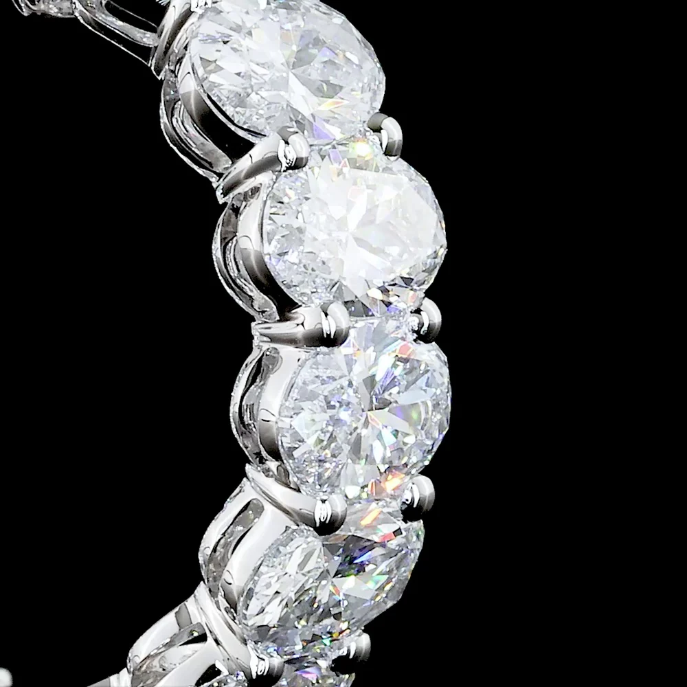 18K White Gold Oval Cut Lab Diamond Huggie Earrings - 5.16 Carat Total Weight - Covaloro Fine Jewelry - Image 3