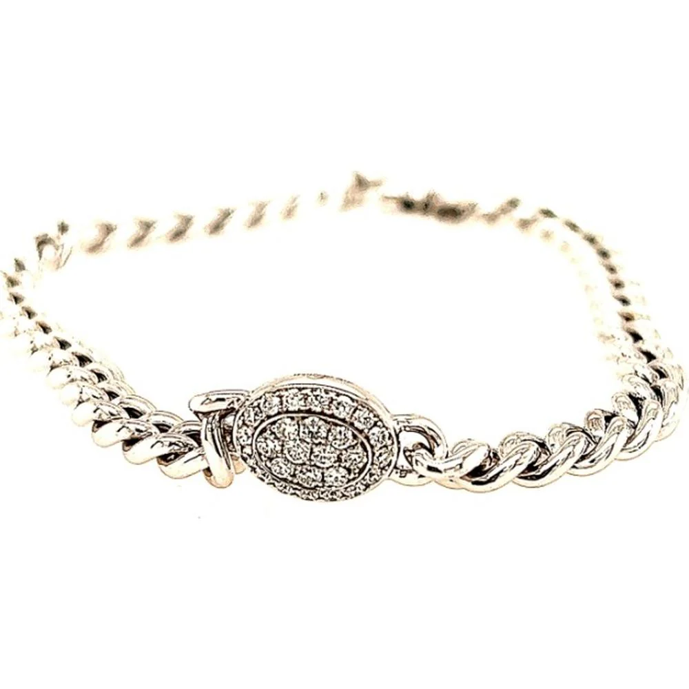18K White Gold Oval Diamond Motif Fancy Link Bracelet by Afarin