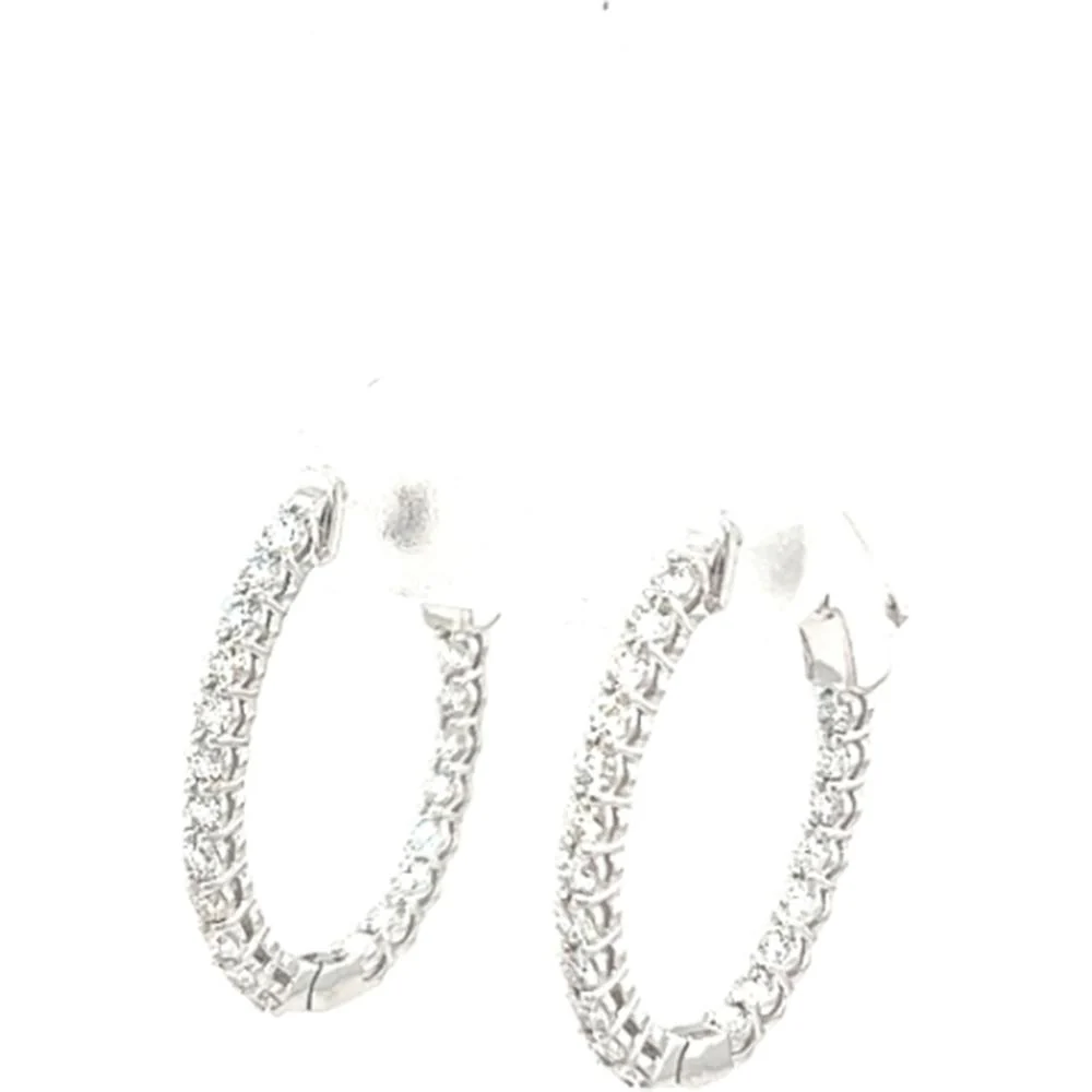 18K White Gold Oval Hoop Diamond Earrings by Afarin