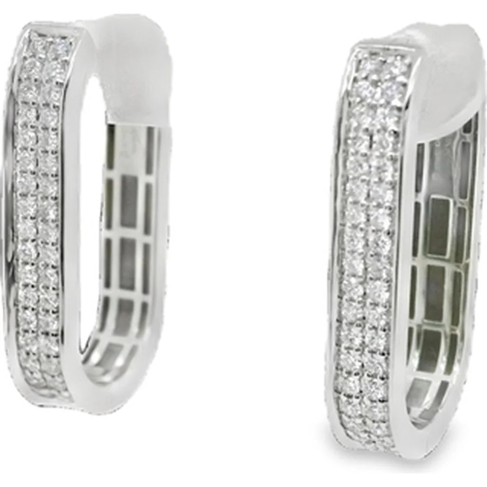 18K White Gold Oval Huggie Earrings with Pavé Set Round Diamonds by Afarin