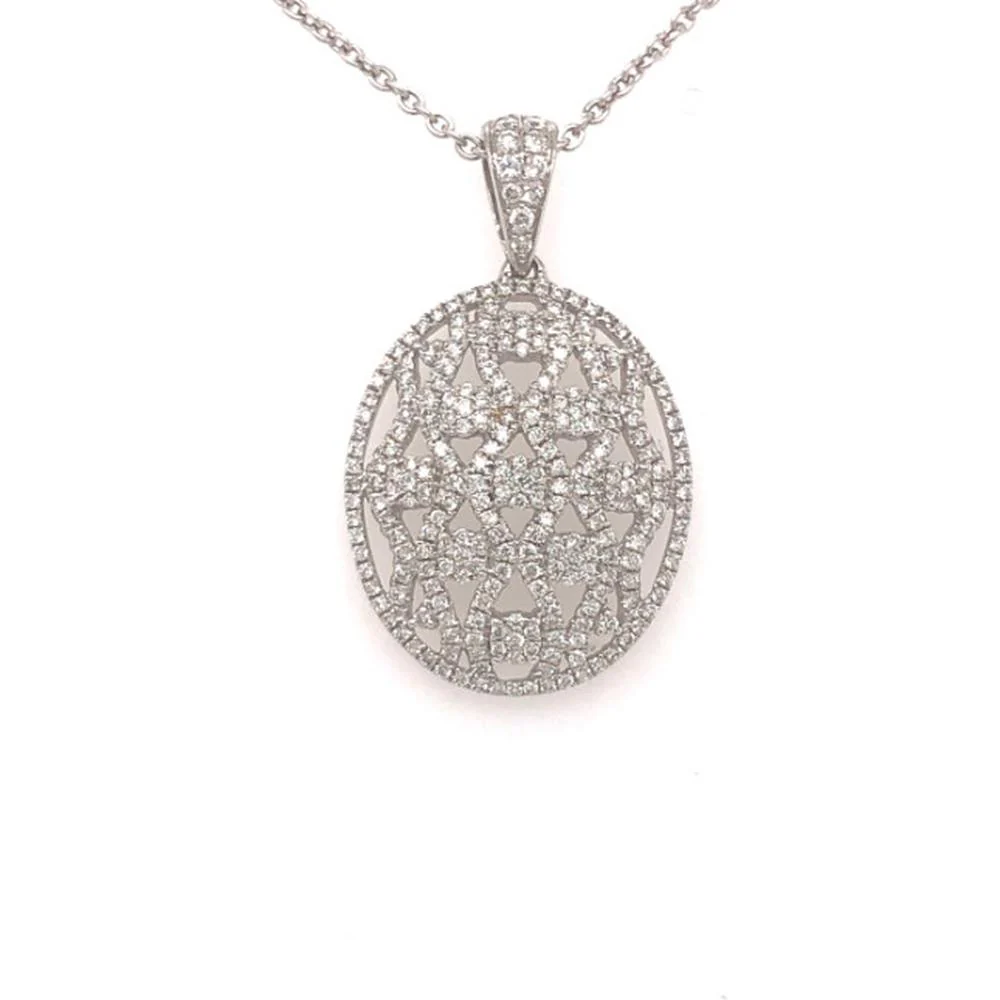 18K White Gold Oval Openwork Diamond Pendant Necklace by Afarin