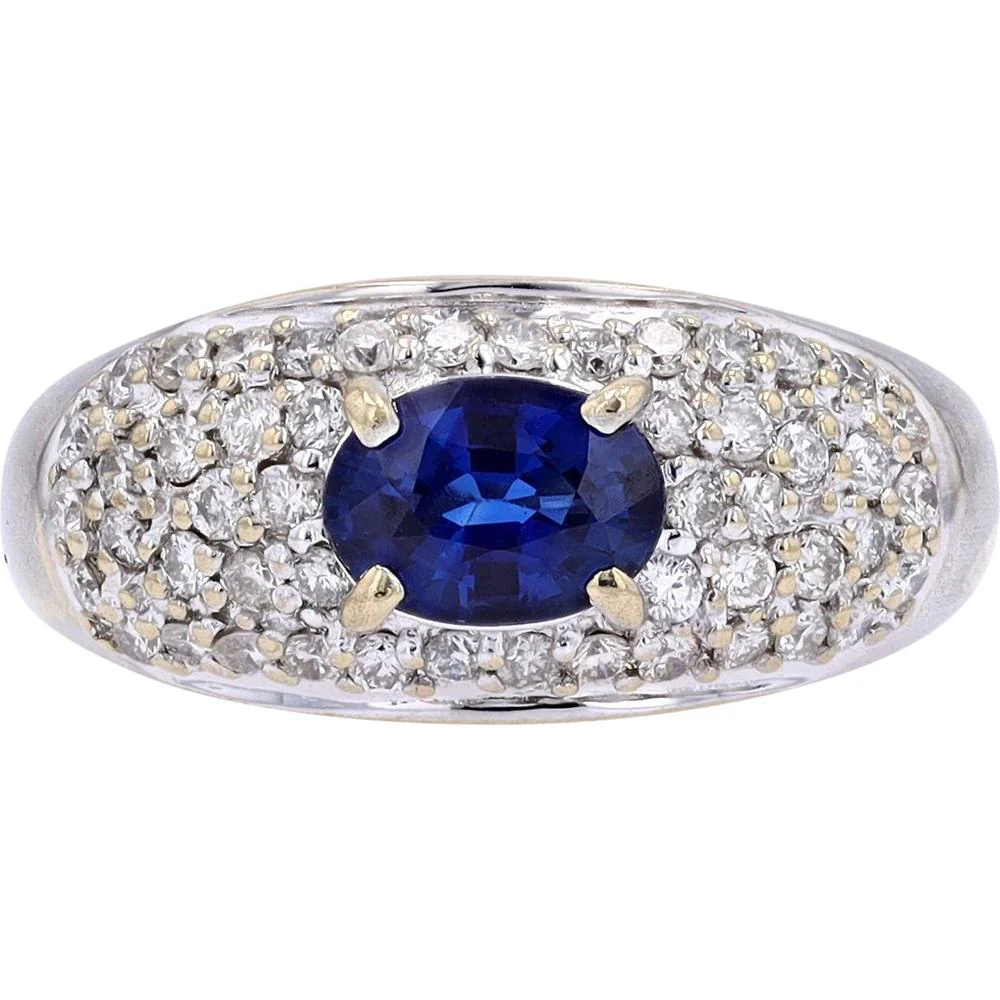 18K White Gold Oval Sapphire Ring with 0.60 Carat Diamond Accents - 1.02 Carat Total Sapphire Weight