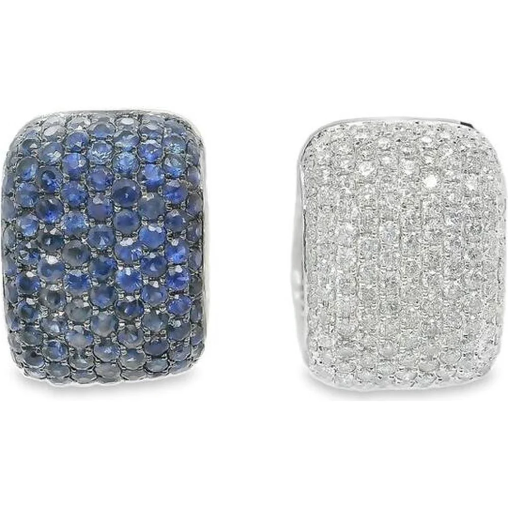 18K White Gold Pavé Diamond and Blue Sapphire Huggie Earrings by Afarin
