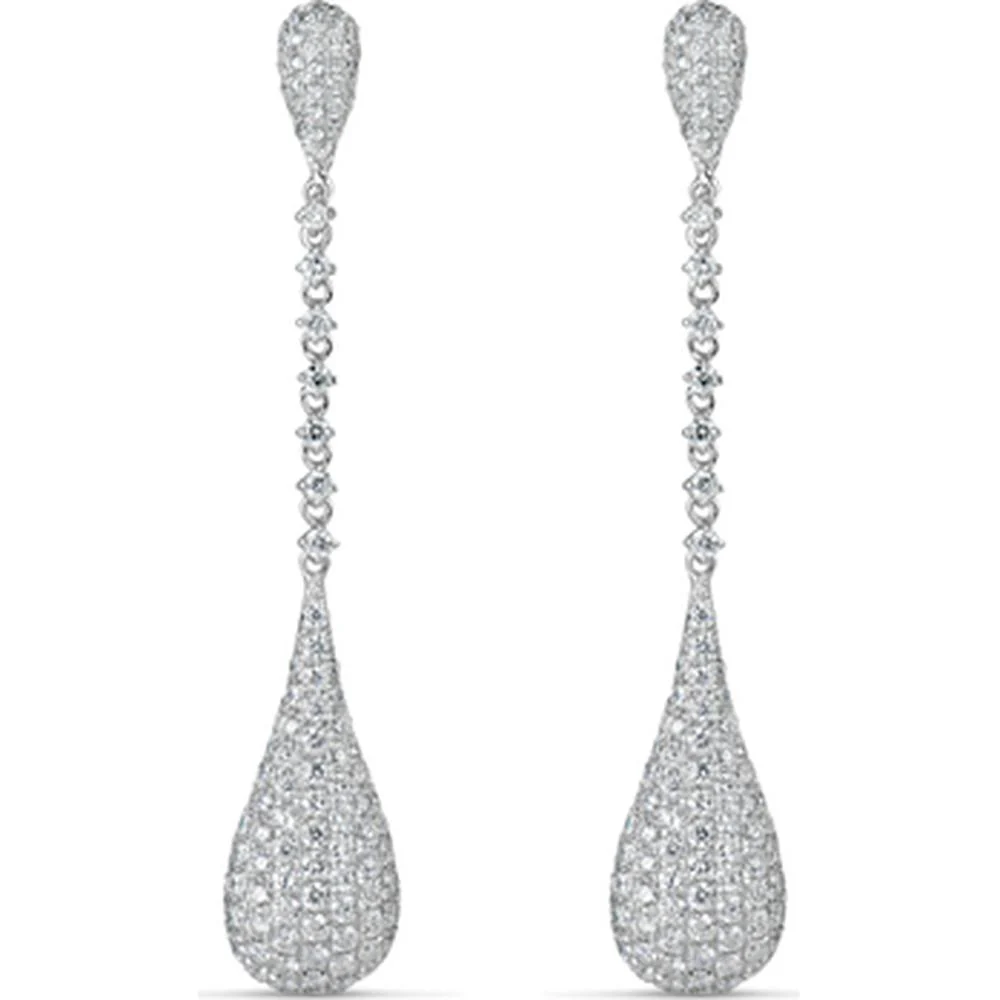 18K White Gold Pavé Diamond Drop Earrings by Afarin