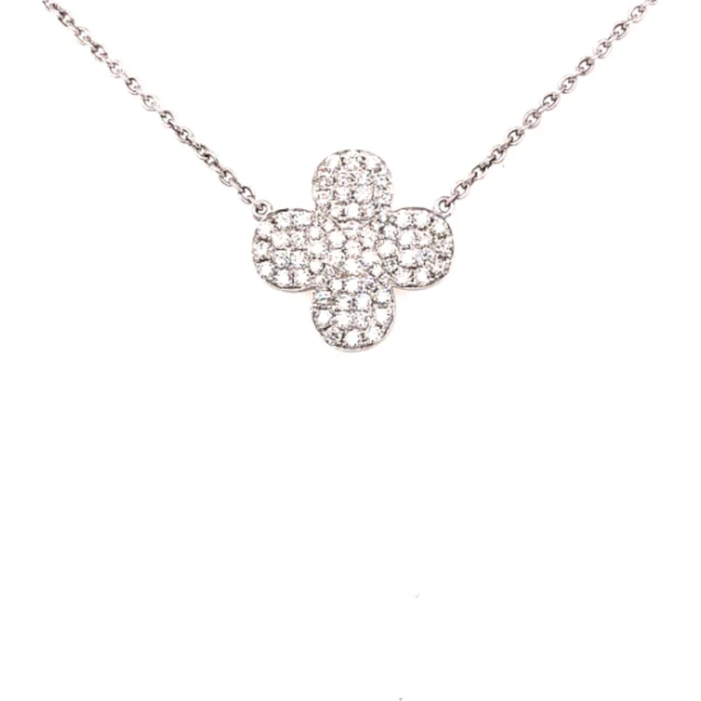 18K White Gold Pavé Diamond Four-Petal Motif Necklace by Afarin