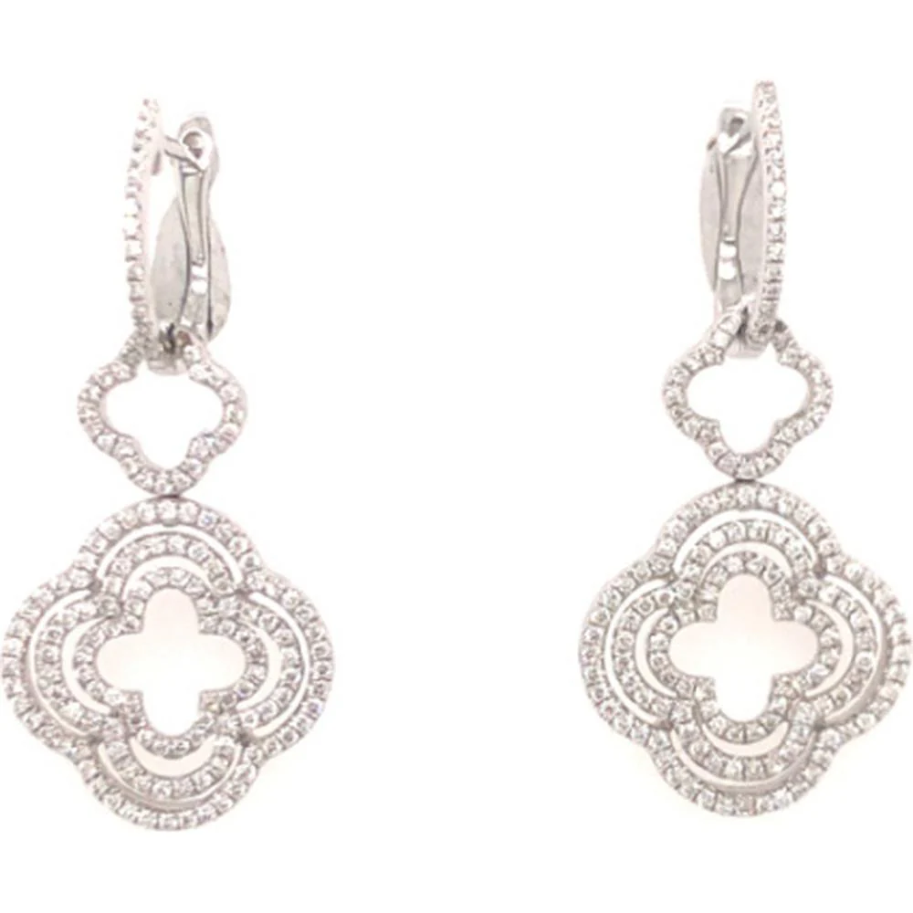 18K White Gold Pavé Diamond Quatrefoil Drop Earrings by Afarin