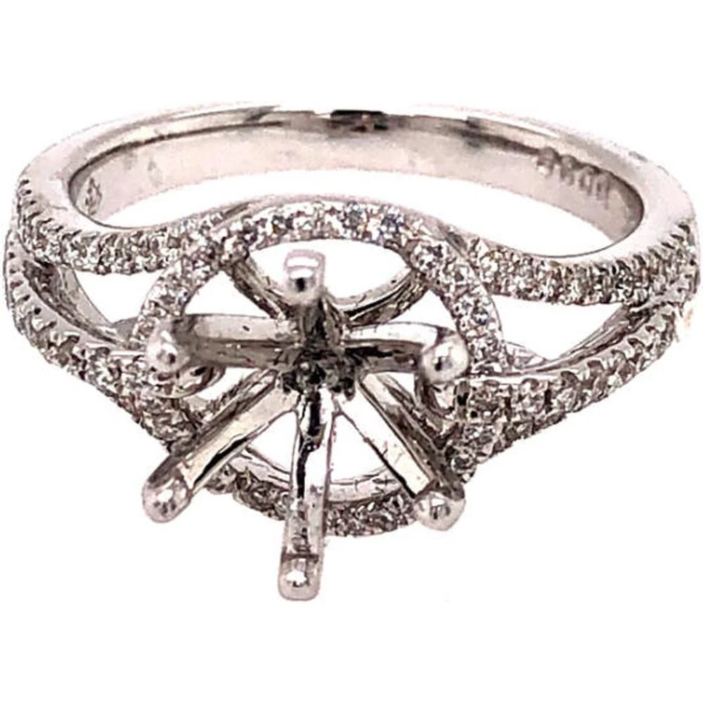 18K White Gold Pavé Diamond Split Shank Ring with Openwork Crossover Design by Afarin