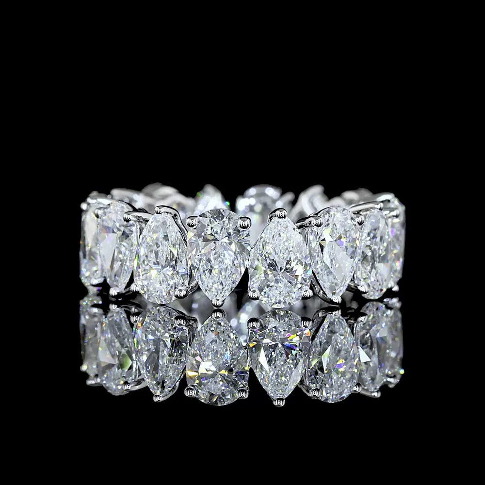 18K White Gold Pear Shape Eternity Band with North-South Prong Set Lab Diamonds - 5.82 Carats Total Diamond Weight - Covaloro Fine Jewelry