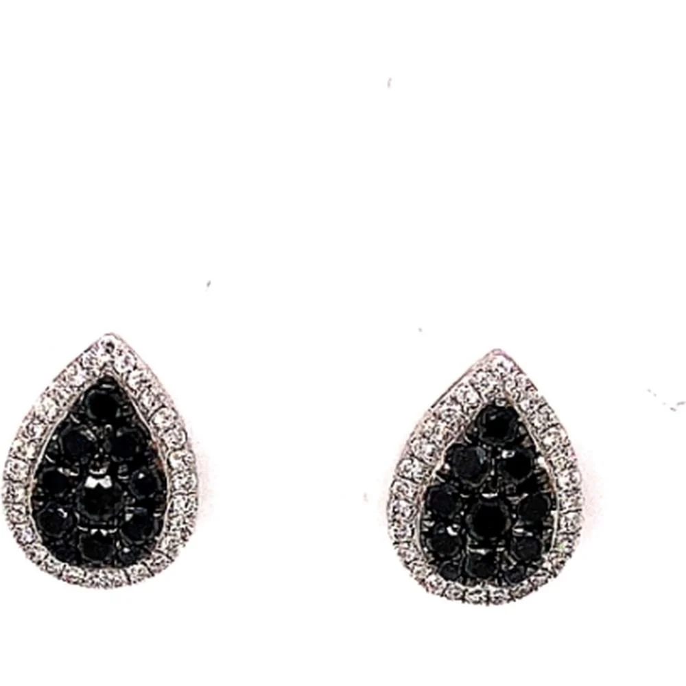 18K White Gold Pear-Shaped Black Diamond Halo Stud Earrings by Afarin
