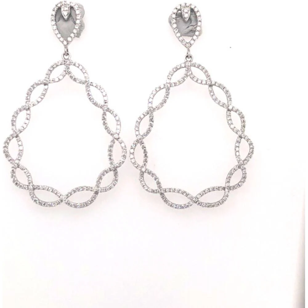 18K White Gold Pear-Shaped Diamond Drop Earrings with Open Marquise-Link Design by Afarin