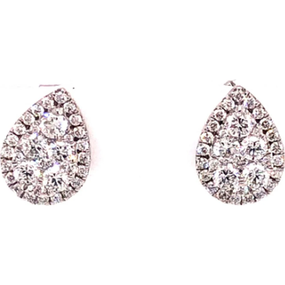 18K White Gold Pear-Shaped Diamond Halo Stud Earrings by Afarin