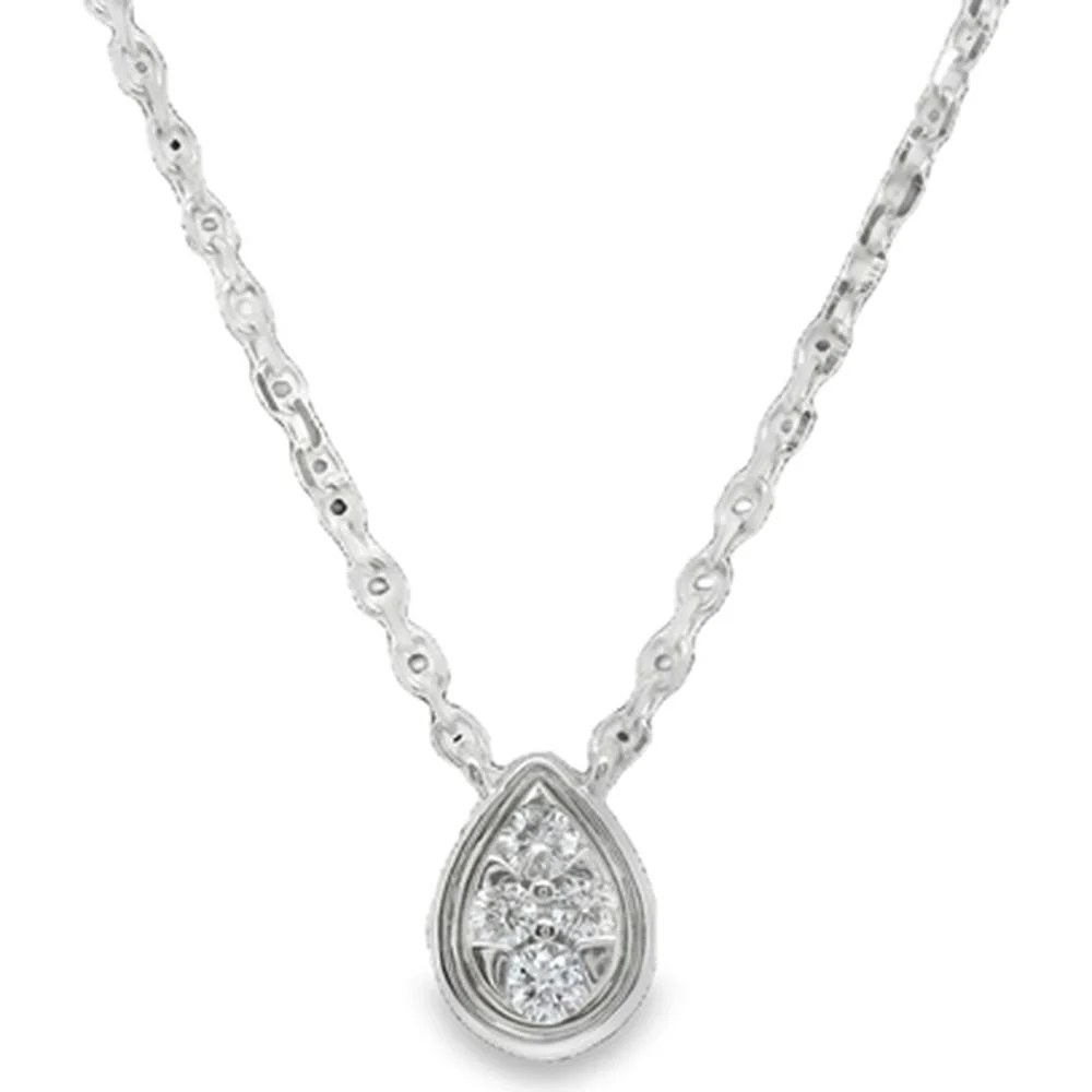 18K White Gold Pear-Shaped Diamond Pendant Necklace with Clustered Round Diamonds by Afarin