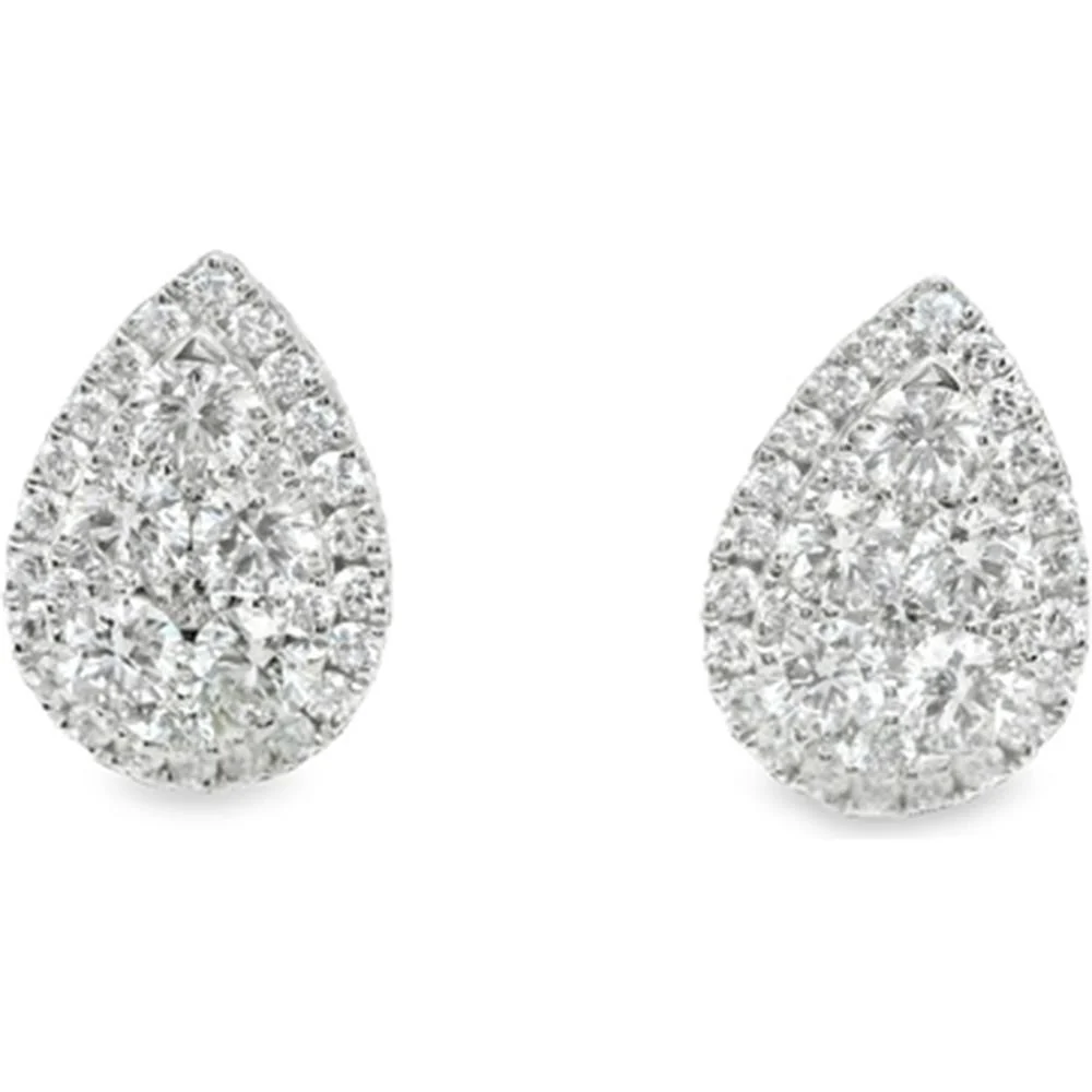 18K White Gold Pear-Shaped Halo Diamond Stud Earrings by Afarin