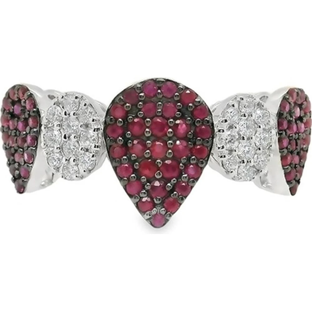 18K White Gold Pear-Shaped Ruby and Diamond Statement Ring by Afarin