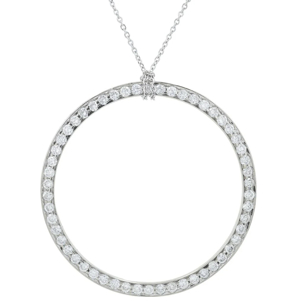 18K White Gold Penny Preville Circle Pendant Necklace with Round Diamonds - 1.00 Carat Total Diamond Weight - 18" Chain