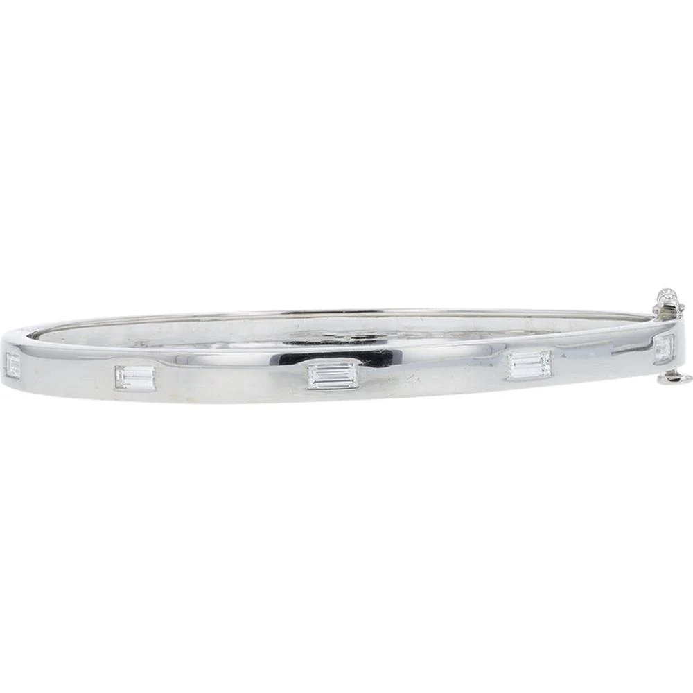 18K White Gold Penny Preville Diamond Bangle Bracelet with Baguette Diamonds - 0.70 Carat Total Diamond Weight
