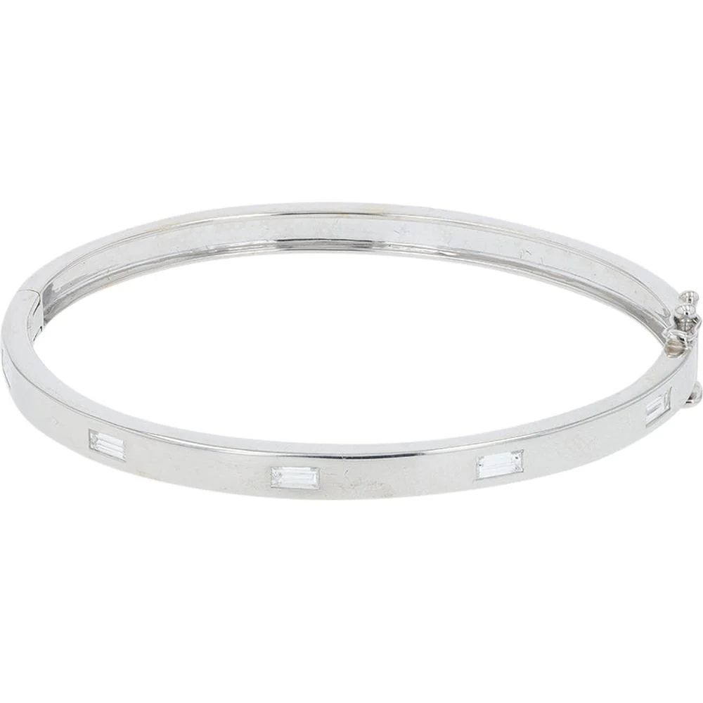 18K White Gold Penny Preville Diamond Bangle Bracelet with Baguette Diamonds - 0.70 Carat Total Diamond Weight - Image 2