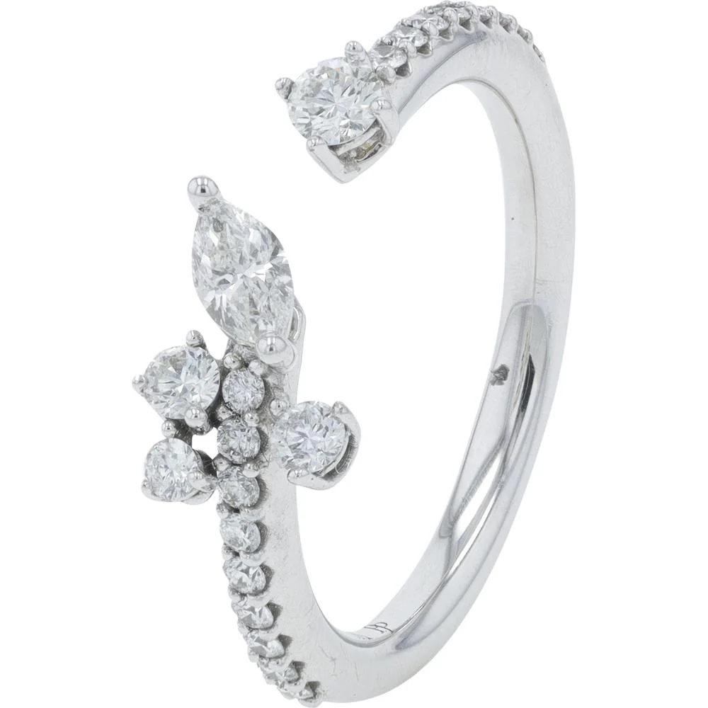 18K White Gold Penny Preville Diamond Cuff Ring with Marquise & Round Diamonds - 0.53 Carat Total Diamond Weight