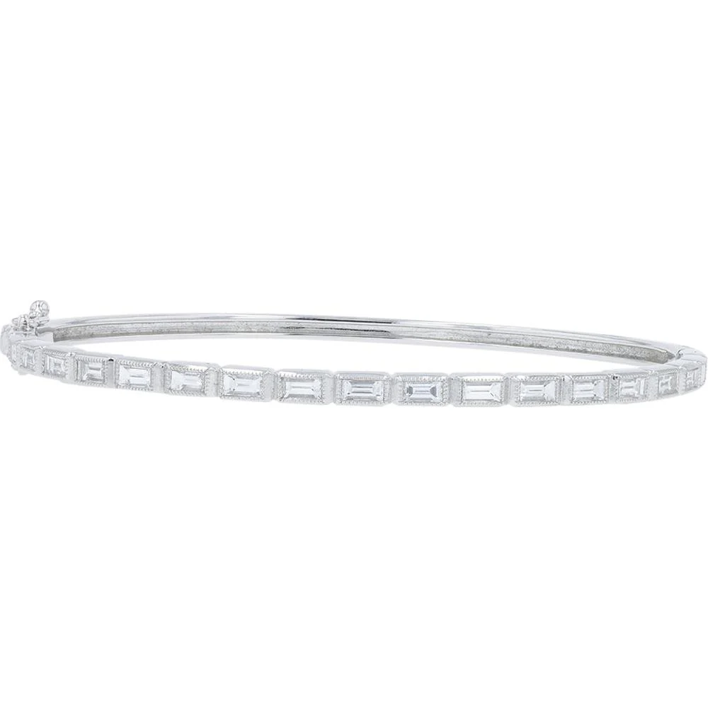 18K White Gold Penny Preville Hinged Diamond Bangle Bracelet with Milgrain - Edge Baguette Diamonds - 1.62 Carat Total Diamond Weight
