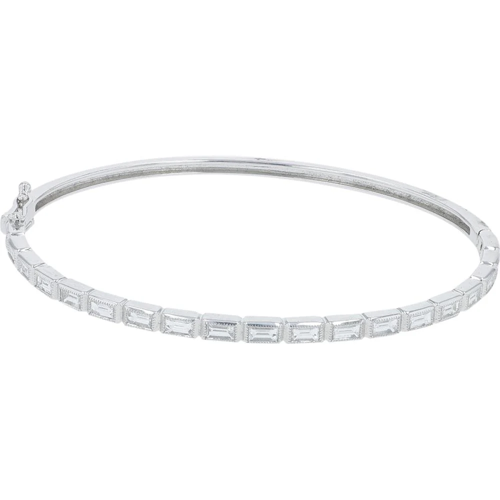 18K White Gold Penny Preville Hinged Diamond Bangle Bracelet with Milgrain - Edge Baguette Diamonds - 1.62 Carat Total Diamond Weight - Image 2