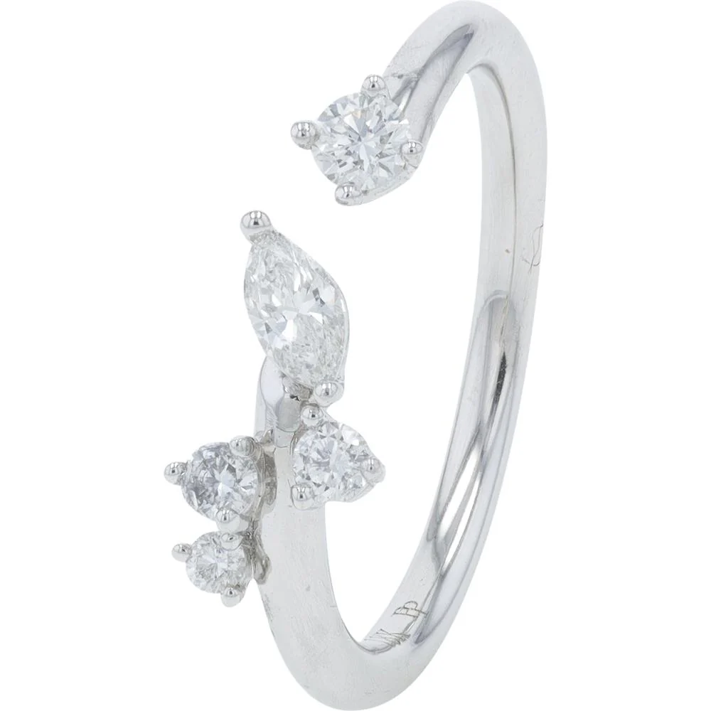 18K White Gold Penny Preville Open Cuff Ring with Marquise and Round Prong - Set Diamonds - 0.36 Carat Total Diamond Weight