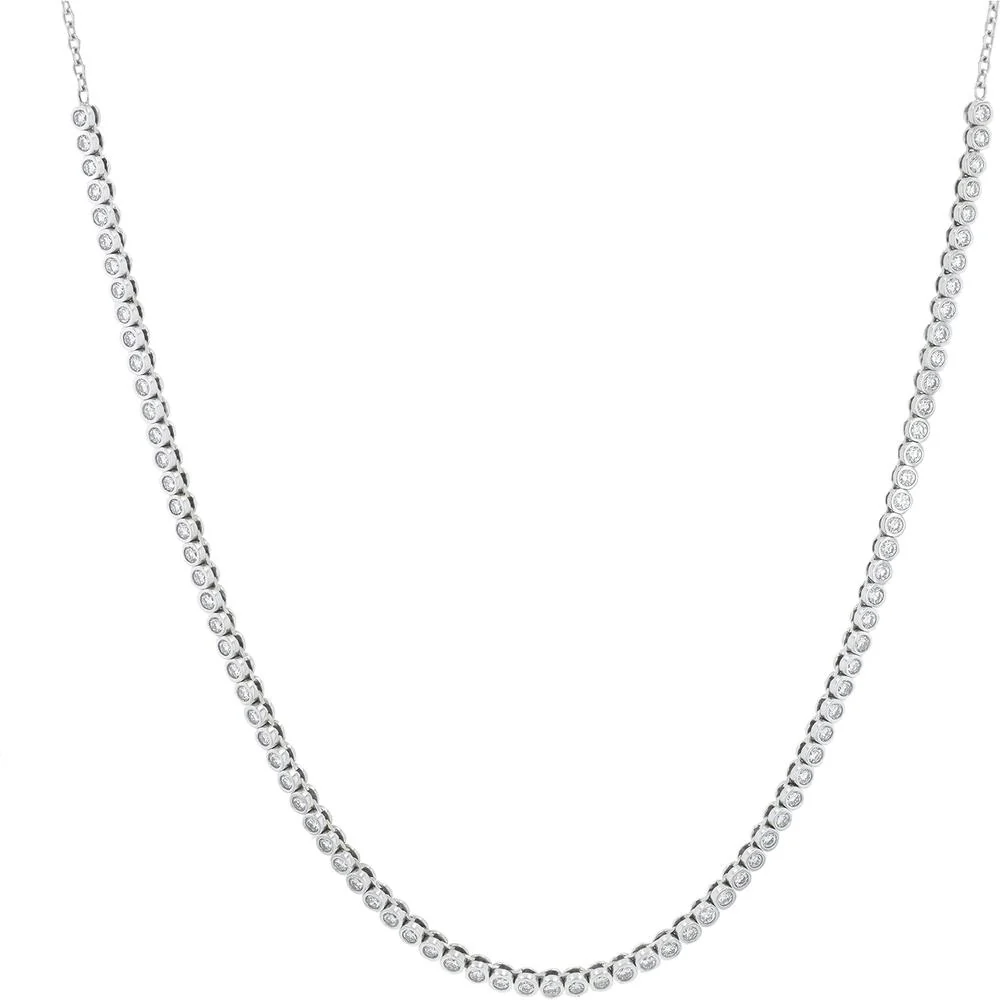 18K White Gold Penny Preville Tennis Necklace with Bezel - Set Round Diamonds - 1.87 Carat Total Diamond Weight