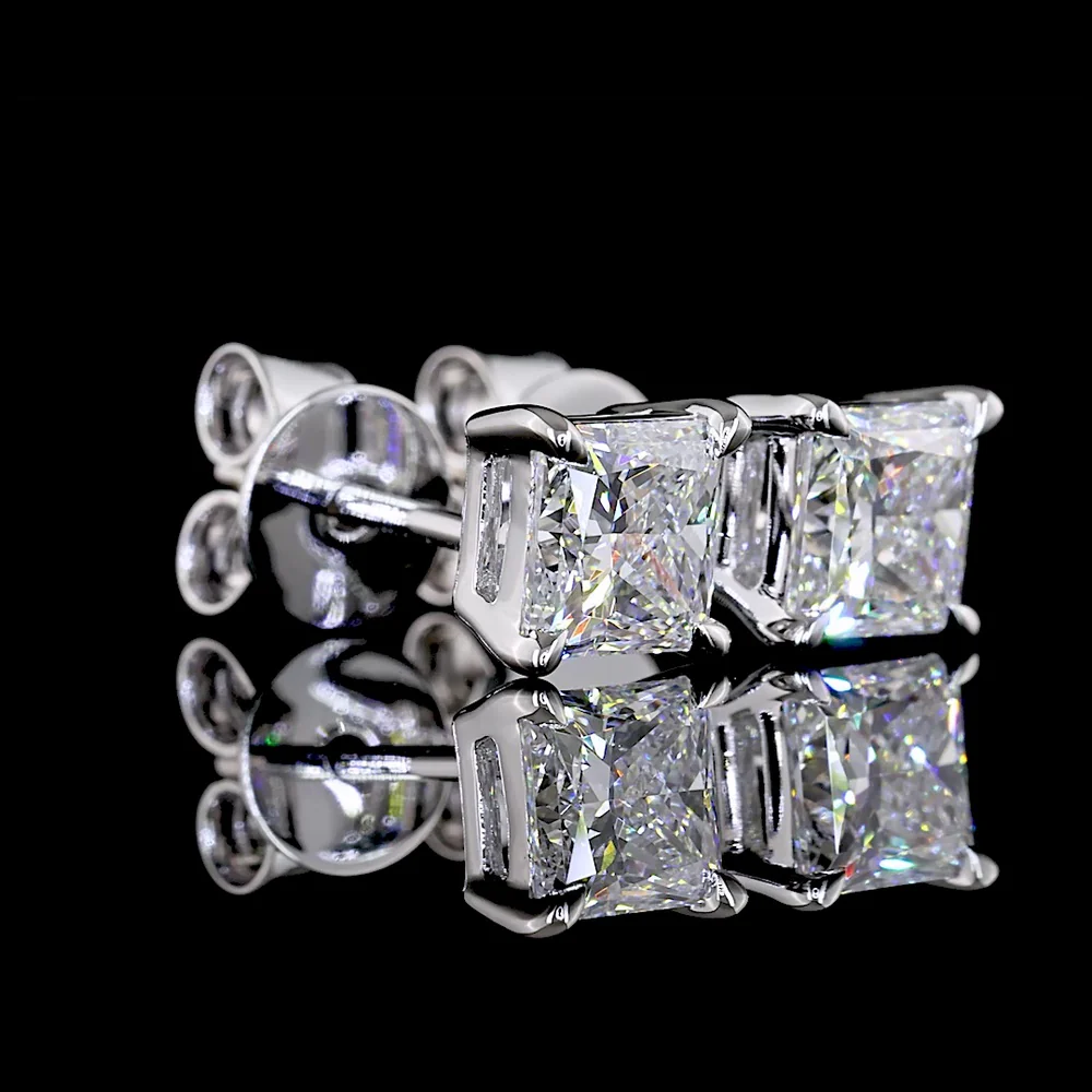 18K White Gold Princess Cut Lab Diamond Stud Earrings - 1.53 Carat Total Weight, E-F VS1 Quality with Secure Friction Backs - Covaloro Fine Jewelry - Image 4