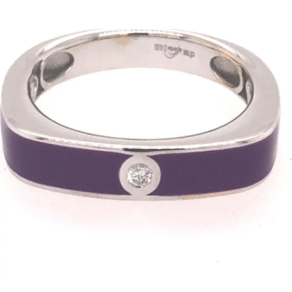18K White Gold Purple Enamel Band Ring with Round Diamond Accent by Afarin