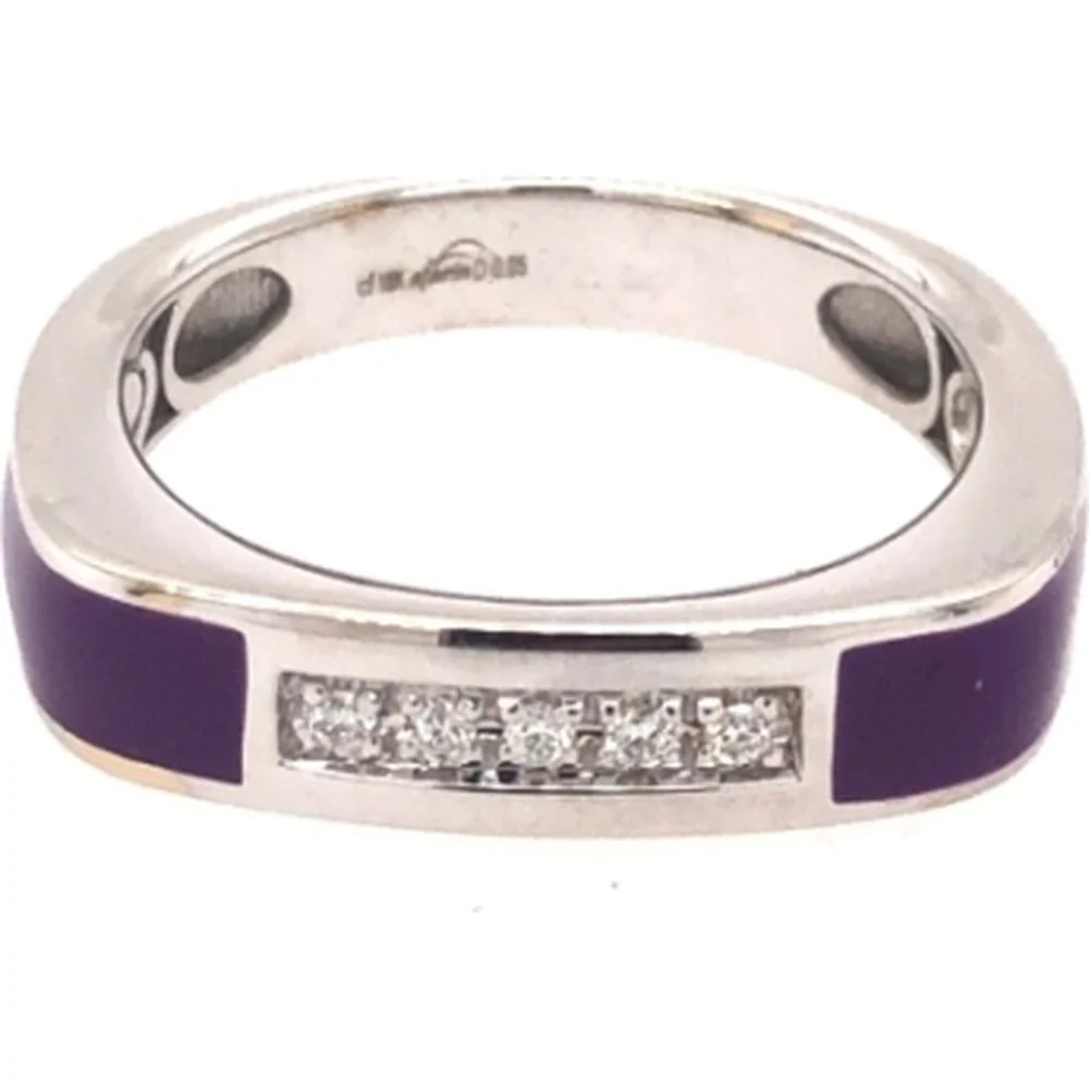 18K White Gold Purple Enamel Band Ring with Round Diamonds by Afarin