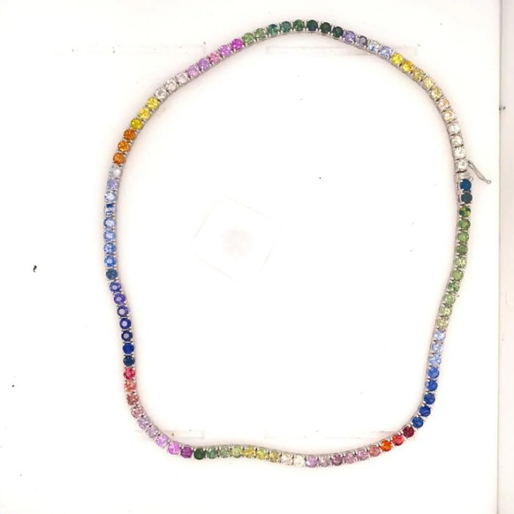 18K White Gold Rainbow Multi Sapphire Tennis Necklace by Afarin