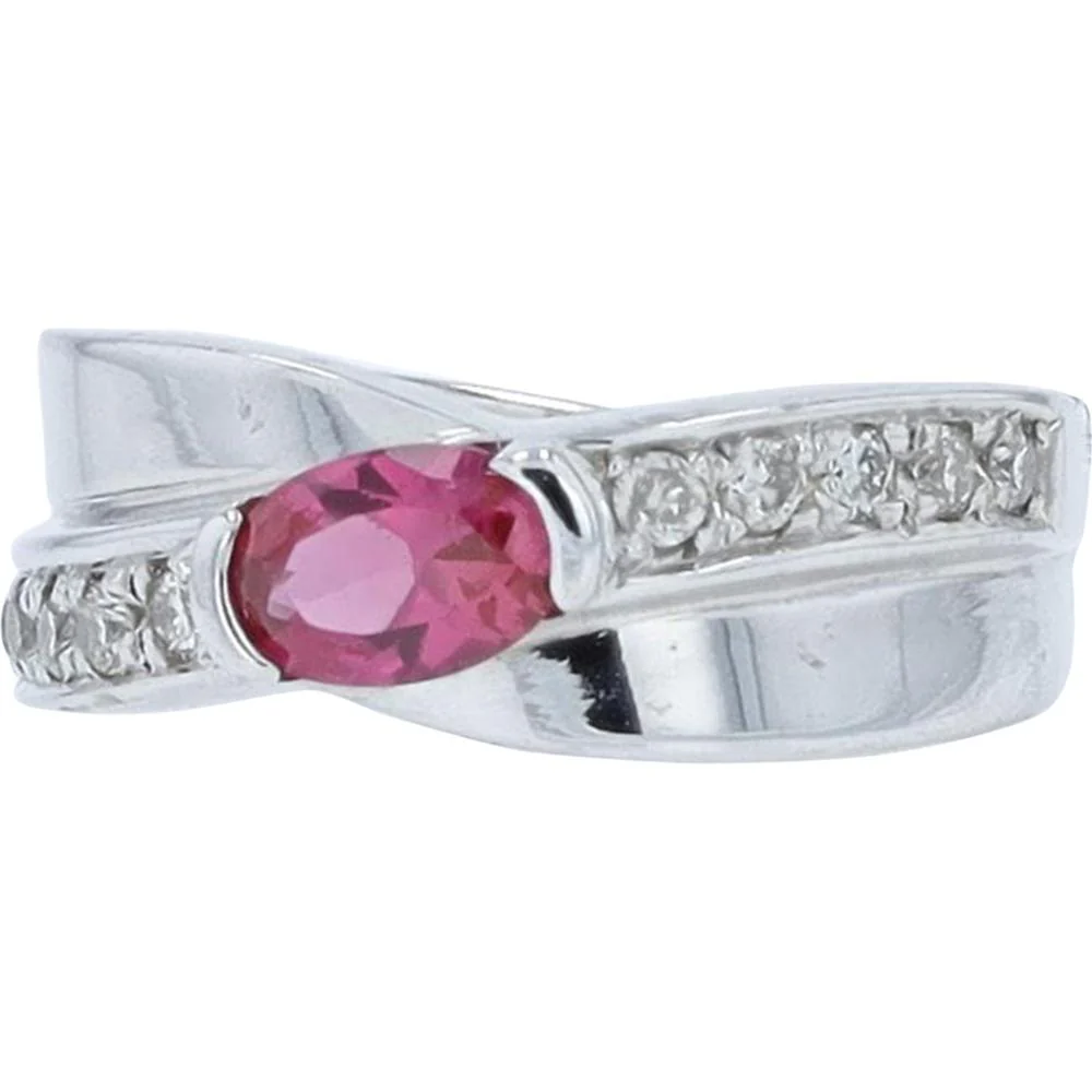 18K White Gold Ring with 0.55 Carat Oval Ruby and 0.20 Carat Round Diamond Accents - Image 2