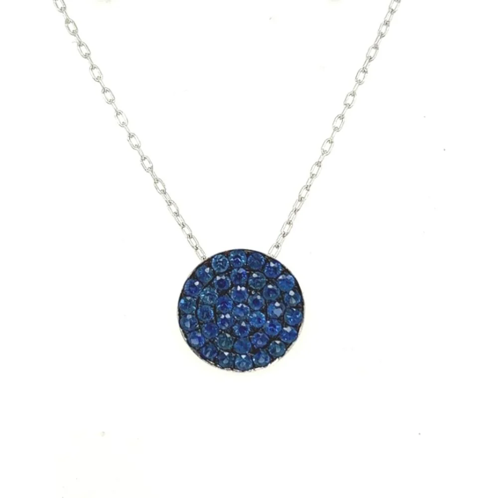18K White Gold Round Blue Sapphire Pendant Necklace by Afarin