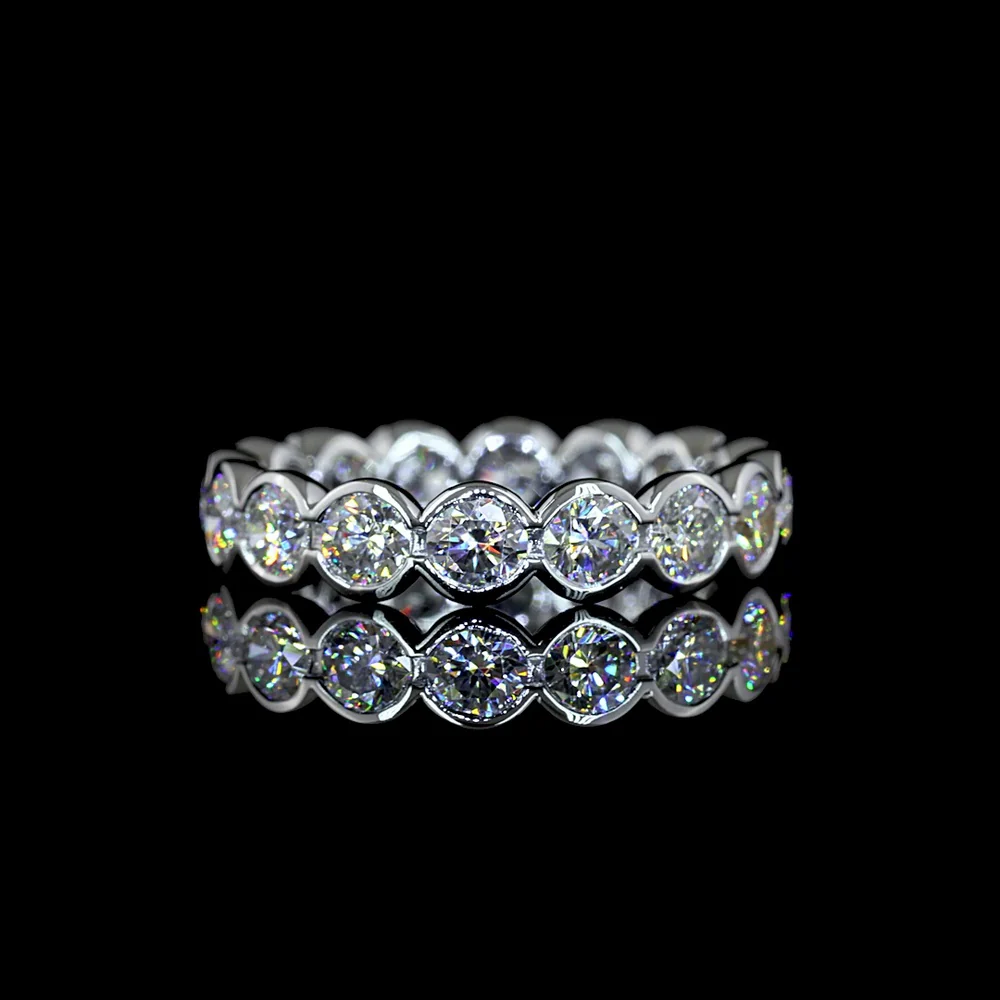 18K White Gold Round Brilliant Cut Lab Diamond Eternity Band with Bezel Setting - 2.44 Carat Total Diamond Weight - Covaloro Fine Jewelry