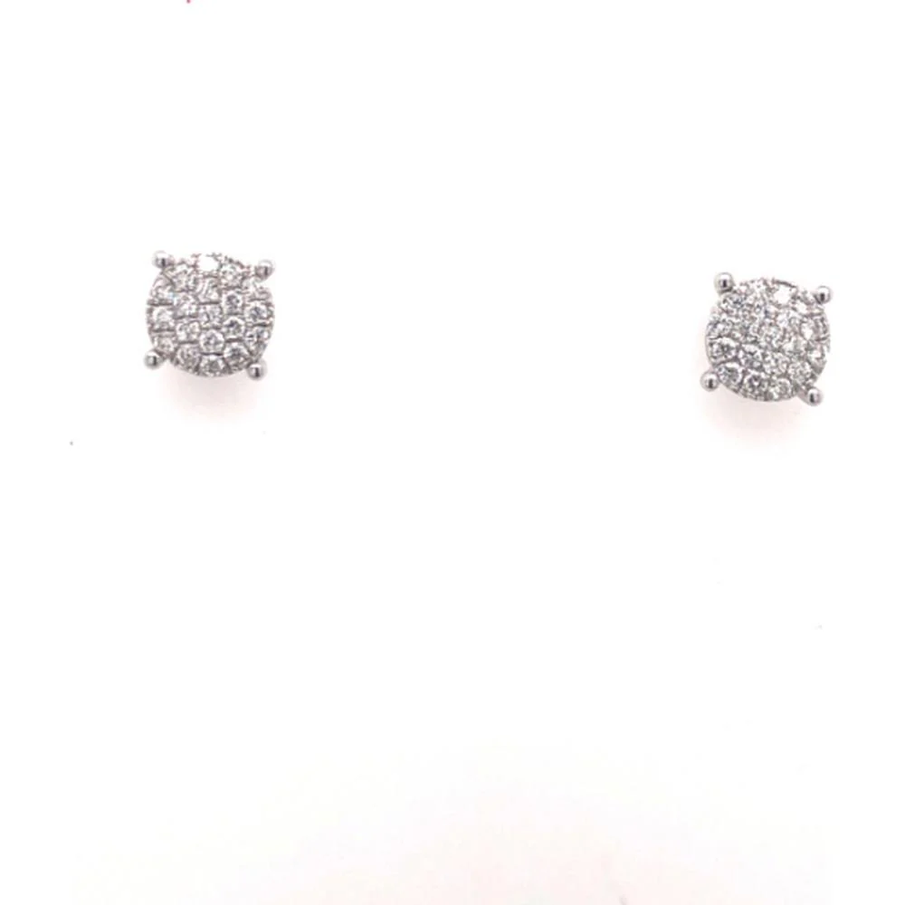 18K White Gold Round Diamond Cluster Stud Earrings by Afarin