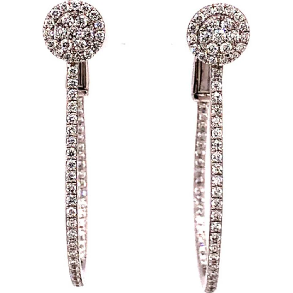 18K White Gold Round Diamond Drop Earrings by Afarin