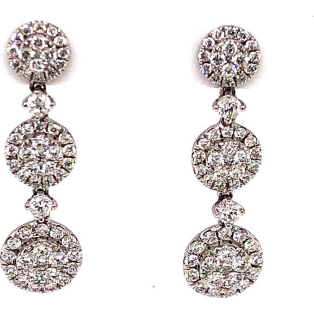 18K White Gold Round Diamond Drop Earrings by Afarin