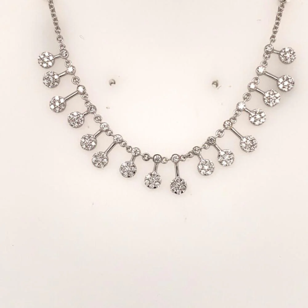 18K White Gold Round Diamond Drop Station Necklace by Afarin
