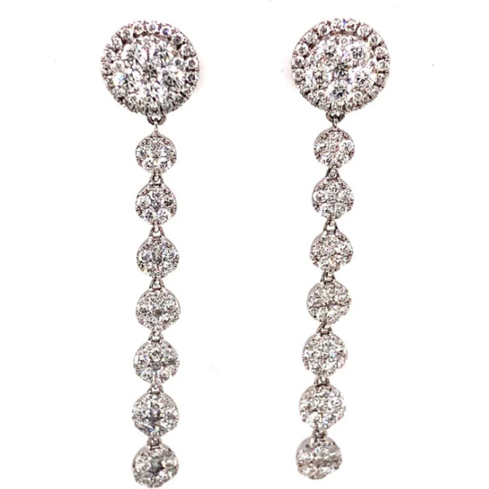 18K White Gold Round Diamond Halo Drop Earrings by Afarin